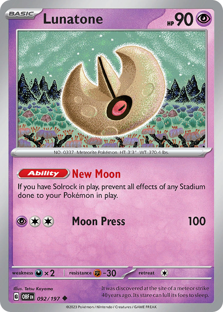 Lunatone⁣ - Obsidian Flames⁣ (Uncommon)⁣ [092] English / Near Mint / Reverse-Holo Normal
