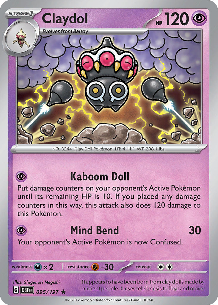 Claydol⁣ - Obsidian Flames⁣ (Rare)⁣ [095] English / Near Mint / Reverse-Holo Normal