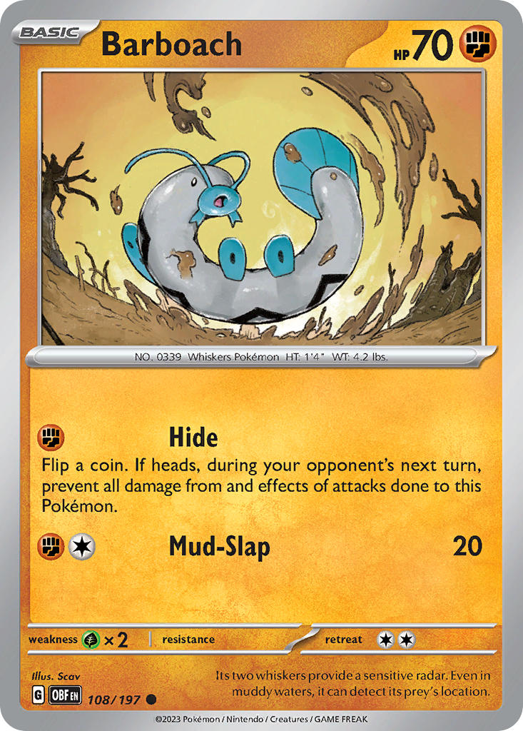 Barboach⁣ - Obsidian Flames⁣ (Common)⁣ [108] English / Near Mint / Reverse-Holo Normal