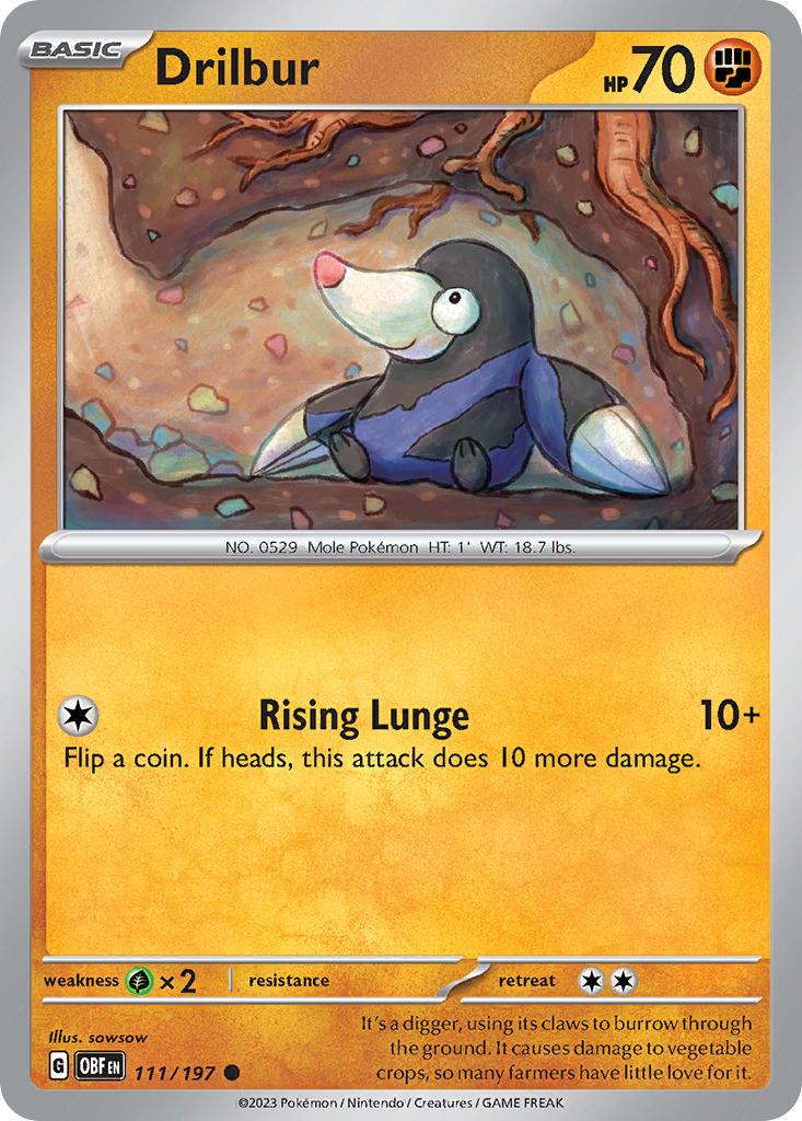 Drilbur⁣ - Obsidian Flames⁣ (Common)⁣ [111] English / Near Mint / Reverse-Holo Normal