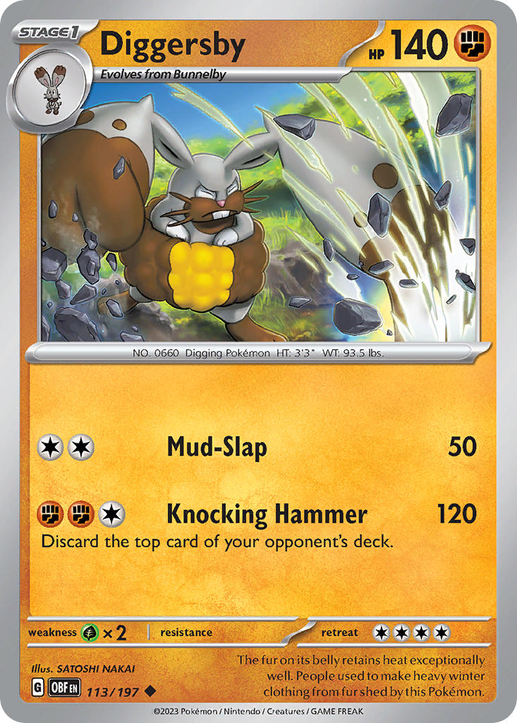 Diggersby⁣ - Obsidian Flames⁣ (Uncommon)⁣ [113] English / Near Mint / Reverse-Holo Normal
