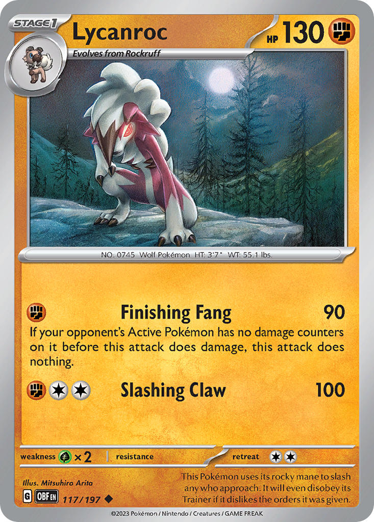 Lycanroc⁣ - Obsidian Flames⁣ (Uncommon)⁣ [117] English / Near Mint / Reverse-Holo Normal