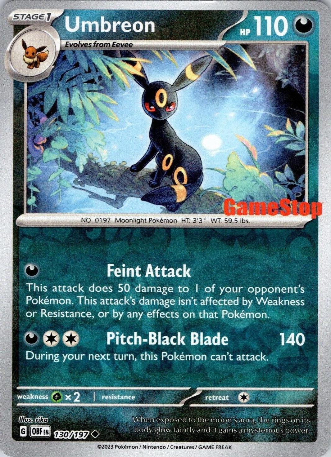 Umbreon - Obsidian Flames (GameStop Stamp) [130] Kortspil
