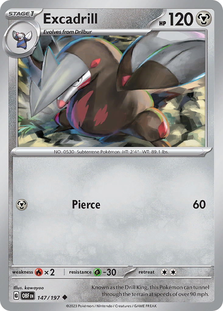 Excadrill⁣ - Obsidian Flames⁣ (Uncommon)⁣ [147] English / Near Mint / Normal