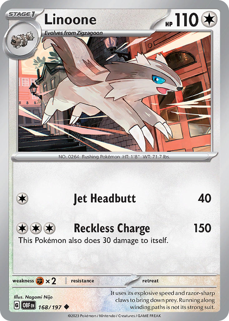 Linoone⁣ - Obsidian Flames⁣ (Uncommon)⁣ [168] English / Near Mint / Reverse-Holo Normal