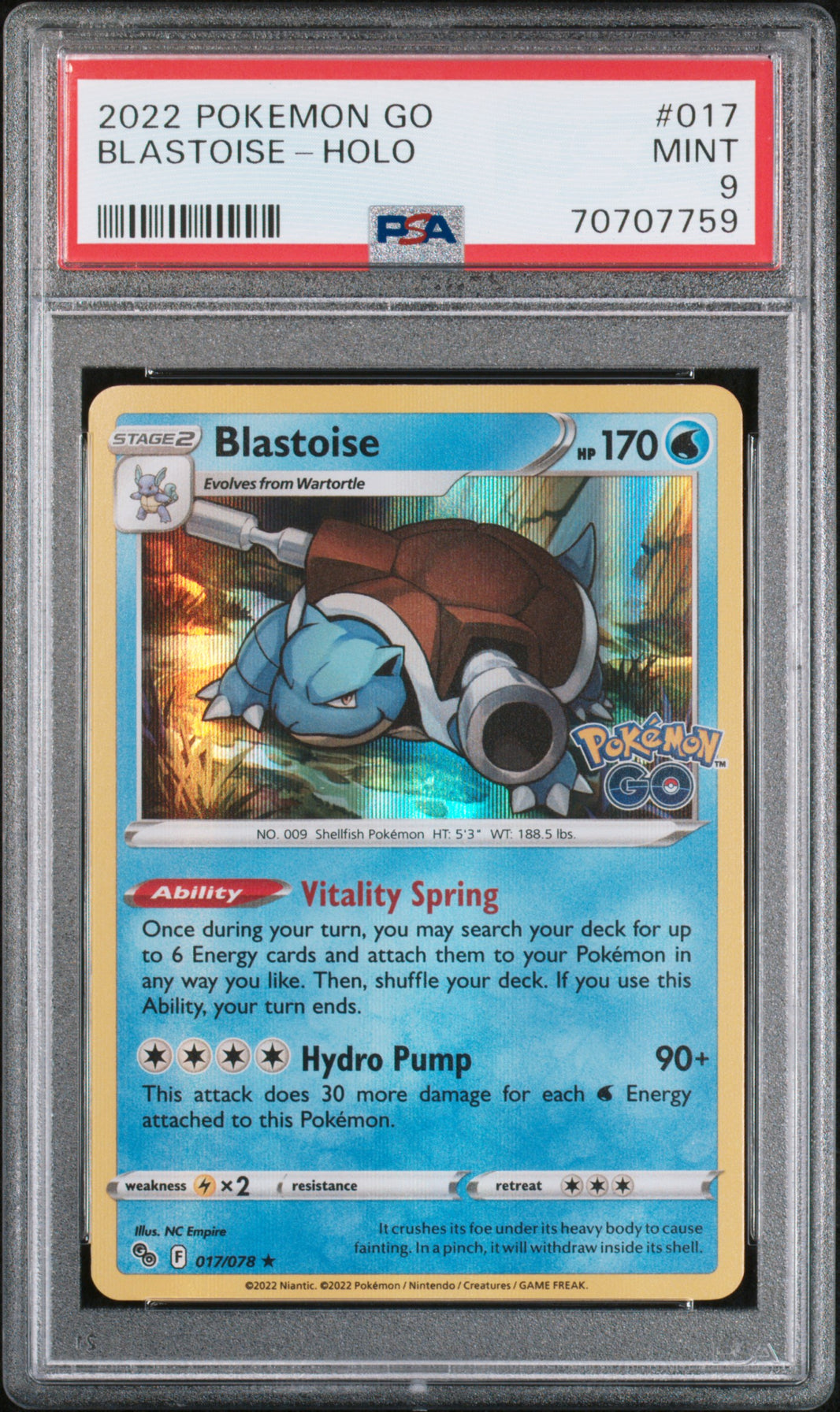 Blastoise Pokemon GO Holo Rare PGO-017 Kortspil