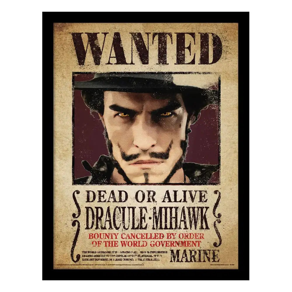 One Piece: Dracule Mihawk Wanted Poster - Indrammet - Plakat