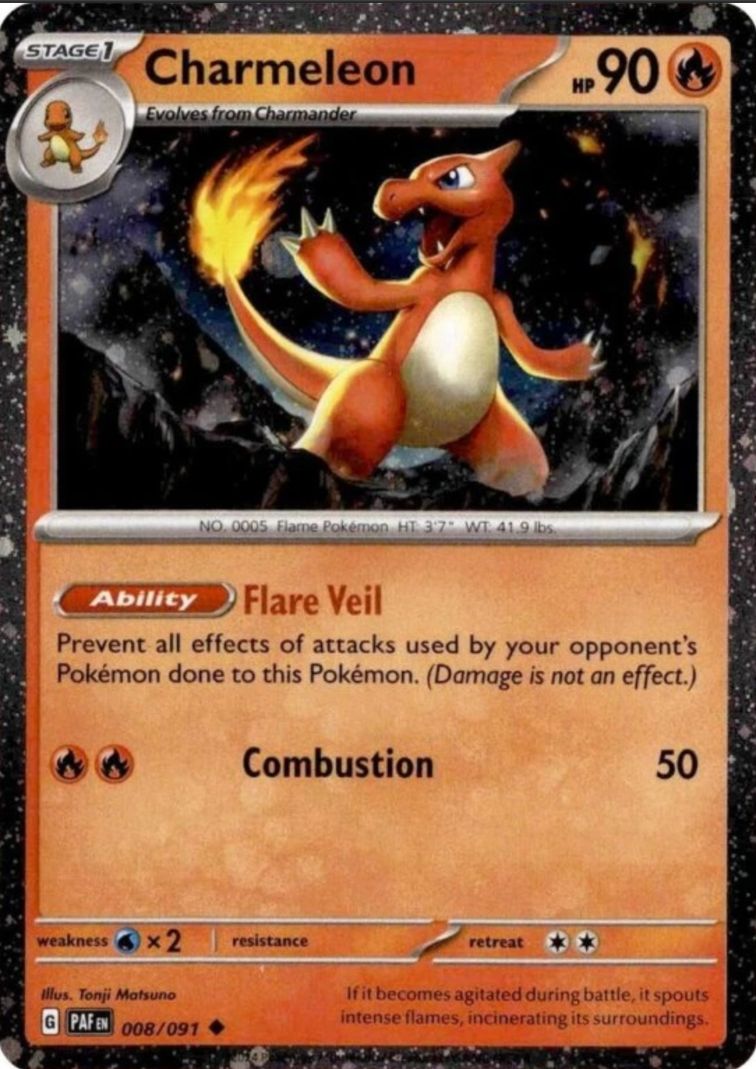 Charmeleon - Paldean Fates (Cosmos Holo) [008] Kortspil