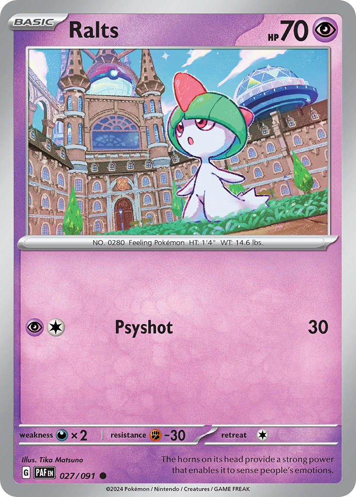 Ralts⁣ - Paldean Fates⁣ (Common)⁣ [027] English / Near Mint / Reverse-Holo Normal