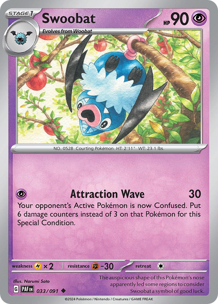 Swoobat⁣ - Paldean Fates⁣ (Uncommon)⁣ [033] English / Near Mint / Reverse-Holo Normal