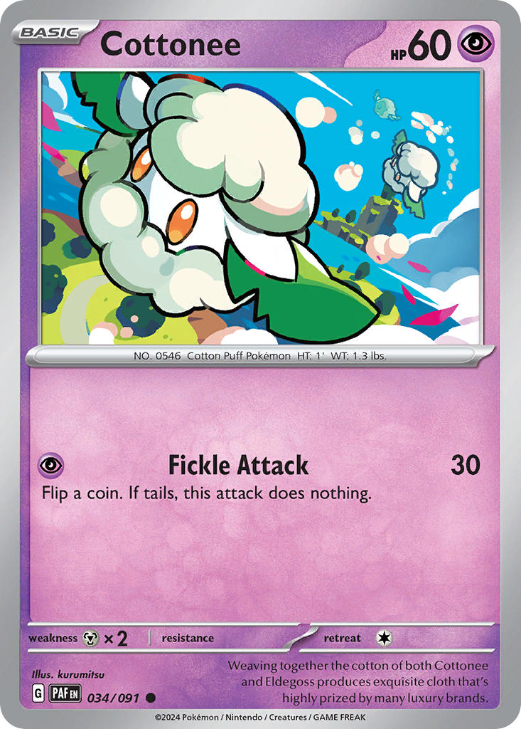 Cottonee⁣ - Paldean Fates⁣ (Common)⁣ [034] English / Near Mint / Reverse-Holo Normal