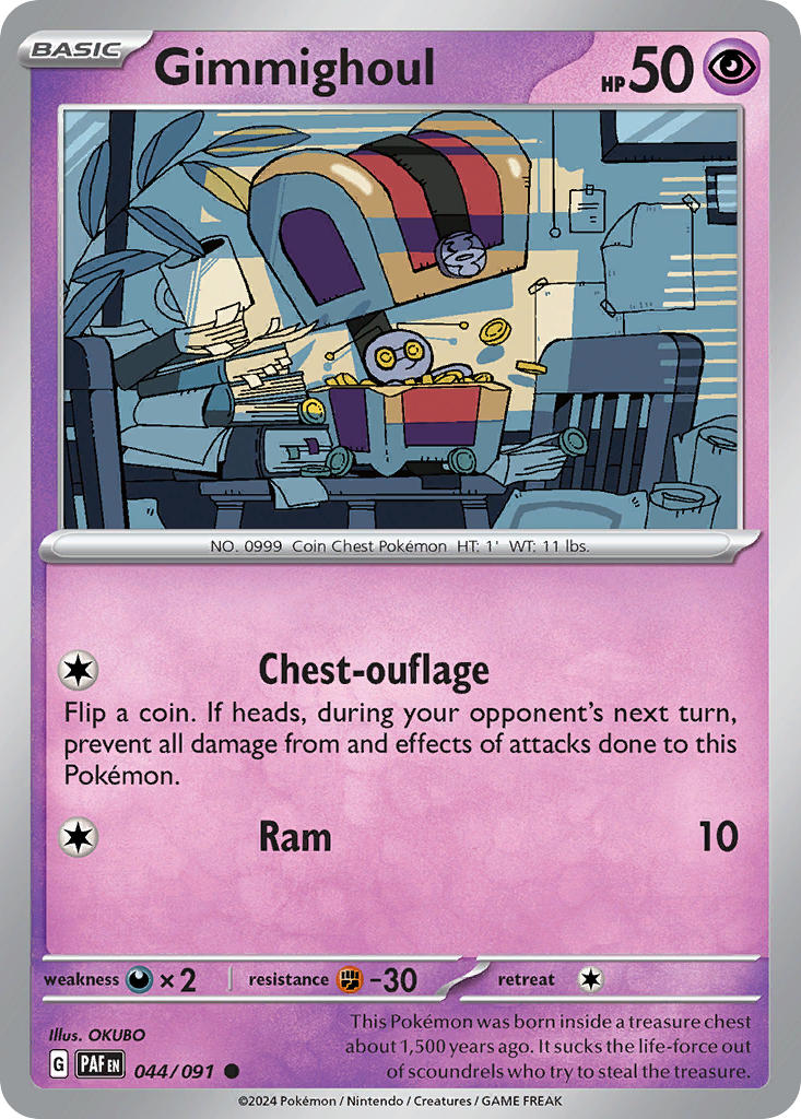 Gimmighoul⁣ - Paldean Fates⁣ (Common)⁣ [044] English / Near Mint / Reverse-Holo Normal