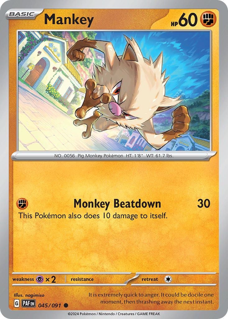 Mankey⁣ - Paldean Fates⁣ (Common)⁣ [045] English / Near Mint / Reverse-Holo Normal