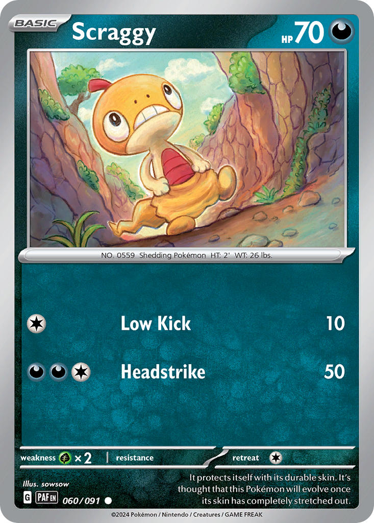 Scraggy⁣ - Paldean Fates⁣ (Common)⁣ [060] English / Near Mint / Reverse-Holo Normal
