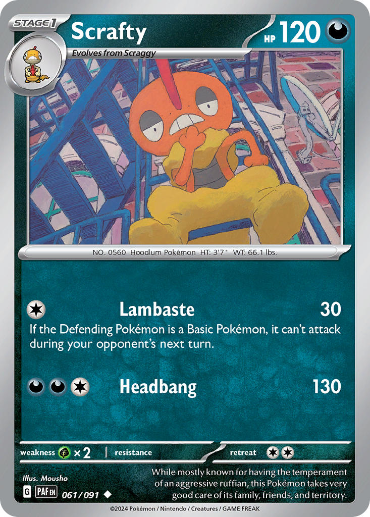 Scrafty⁣ - Paldean Fates⁣ (Uncommon)⁣ [061] English / Near Mint / Reverse-Holo Normal