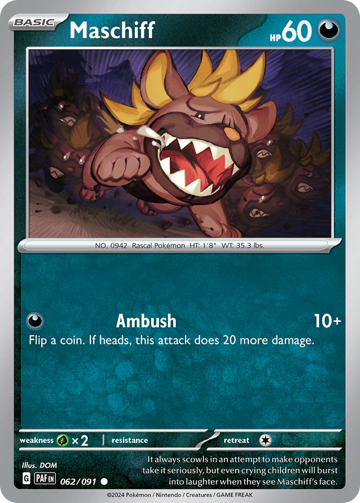 Maschiff⁣ - Paldean Fates⁣ (Common)⁣ [062] English / Near Mint / Reverse-Holo Normal