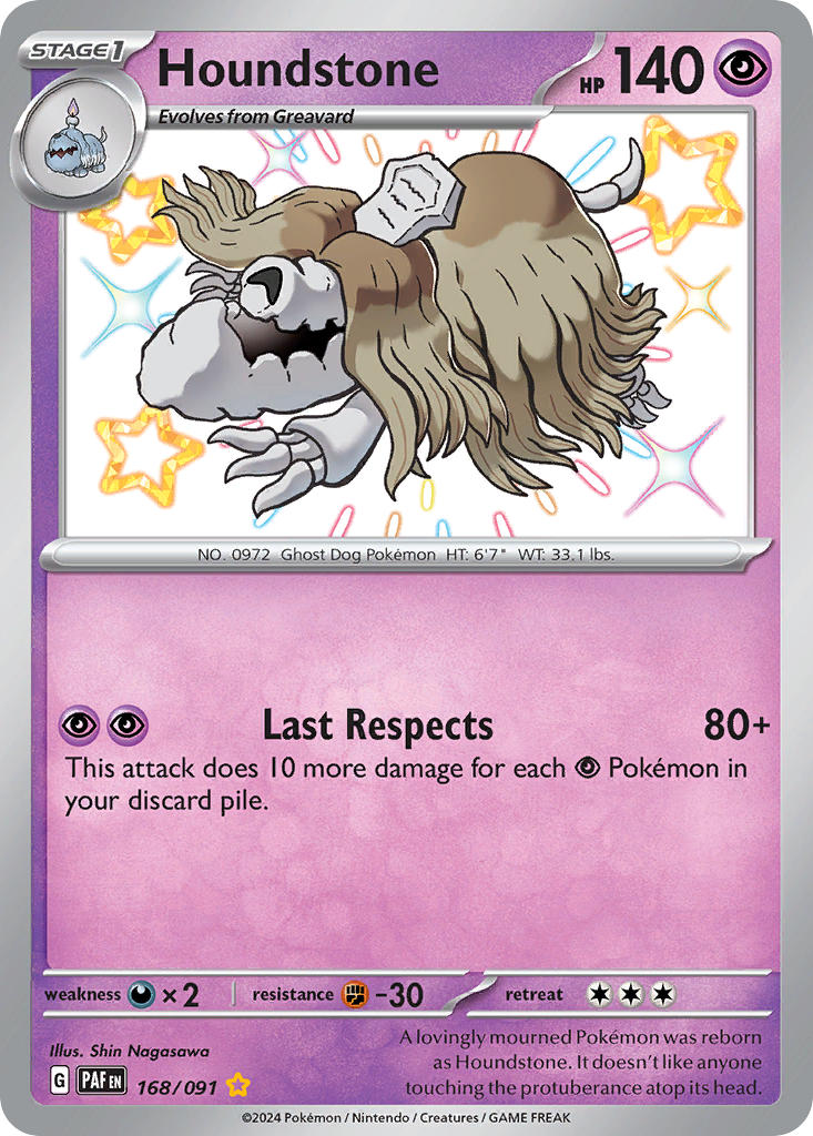 Houndstone⁣ - Paldean Fates⁣ (Shiny Rare)⁣ [168] English / Excellent / Normal