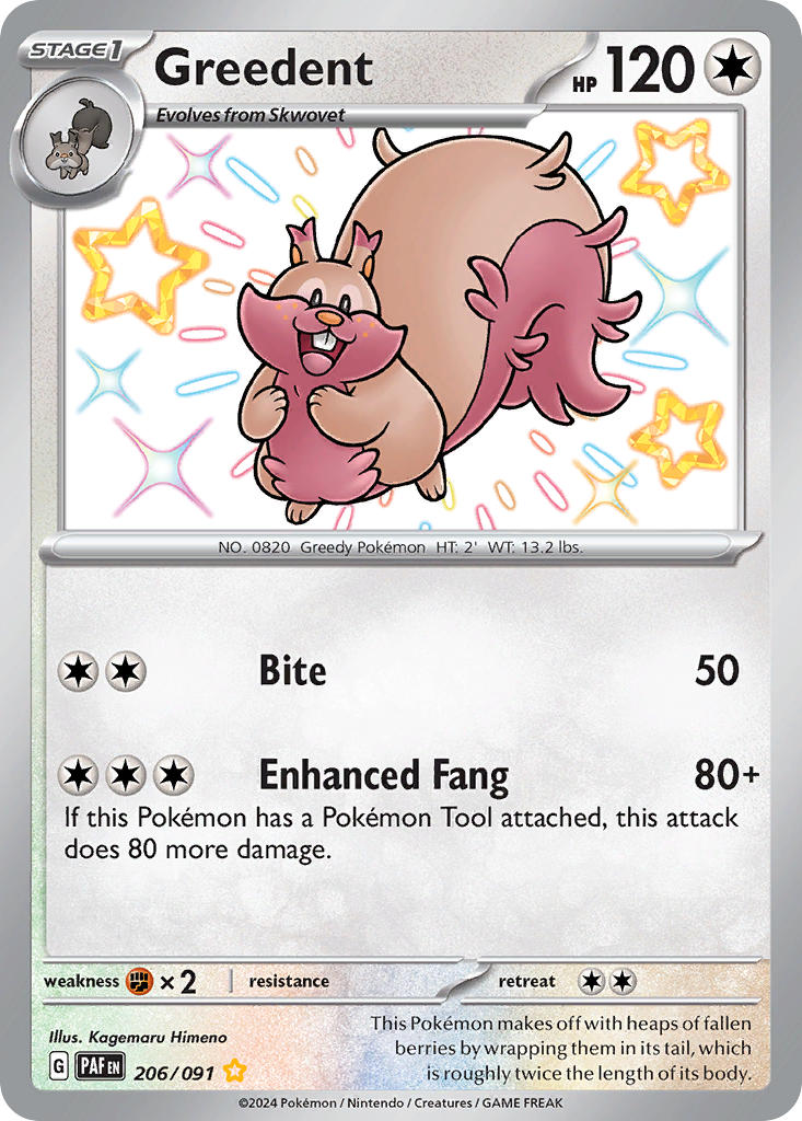 Greedent⁣ - Paldean Fates⁣ (Shiny Rare)⁣ [206] English / Near Mint / Normal