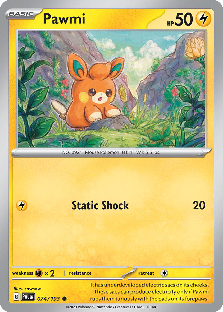 Pawmi⁣ - Paldea Evolved⁣ (Common)⁣ [074] English / Near Mint / Reverse-Holo Normal