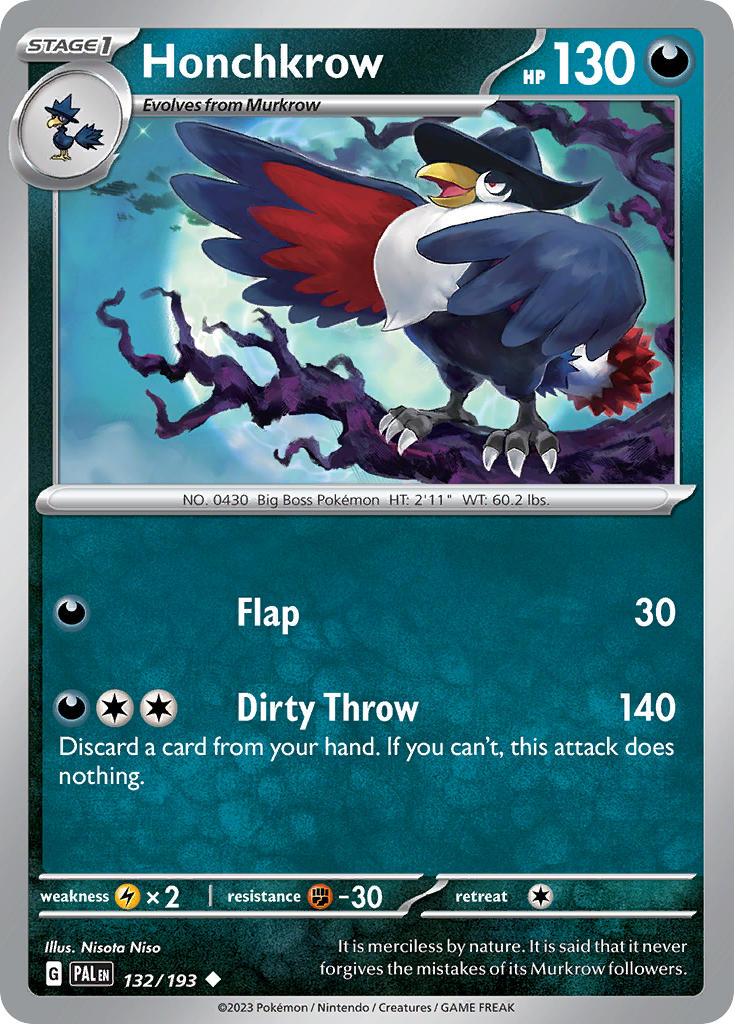 Honchkrow⁣ - Paldea Evolved⁣ (Uncommon)⁣ [132] English / Near Mint / Reverse-Holo Normal