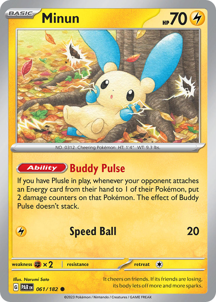 Minun⁣ - Paradox Rift⁣ (Common)⁣ [061] English / Near Mint / Reverse-Holo Normal