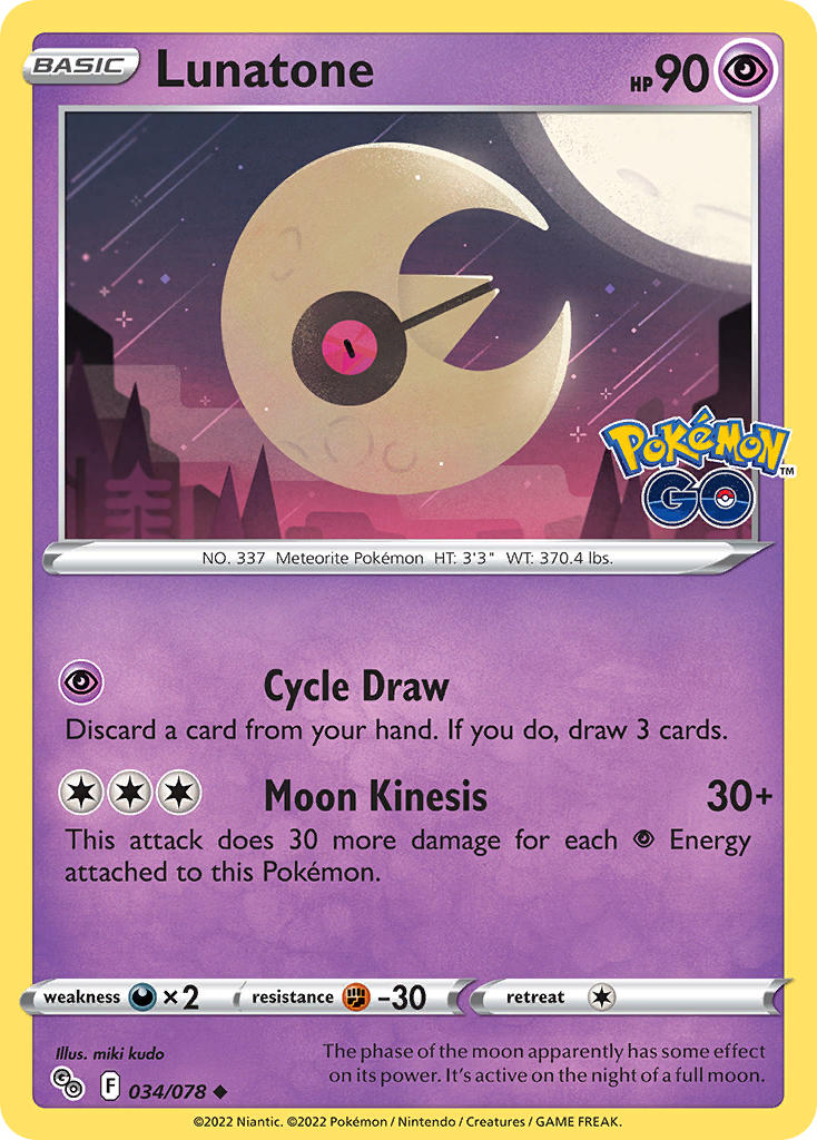 Lunatone - Pokémon GO (Uncommon) [PGO-034] English / Near Mint / Normal