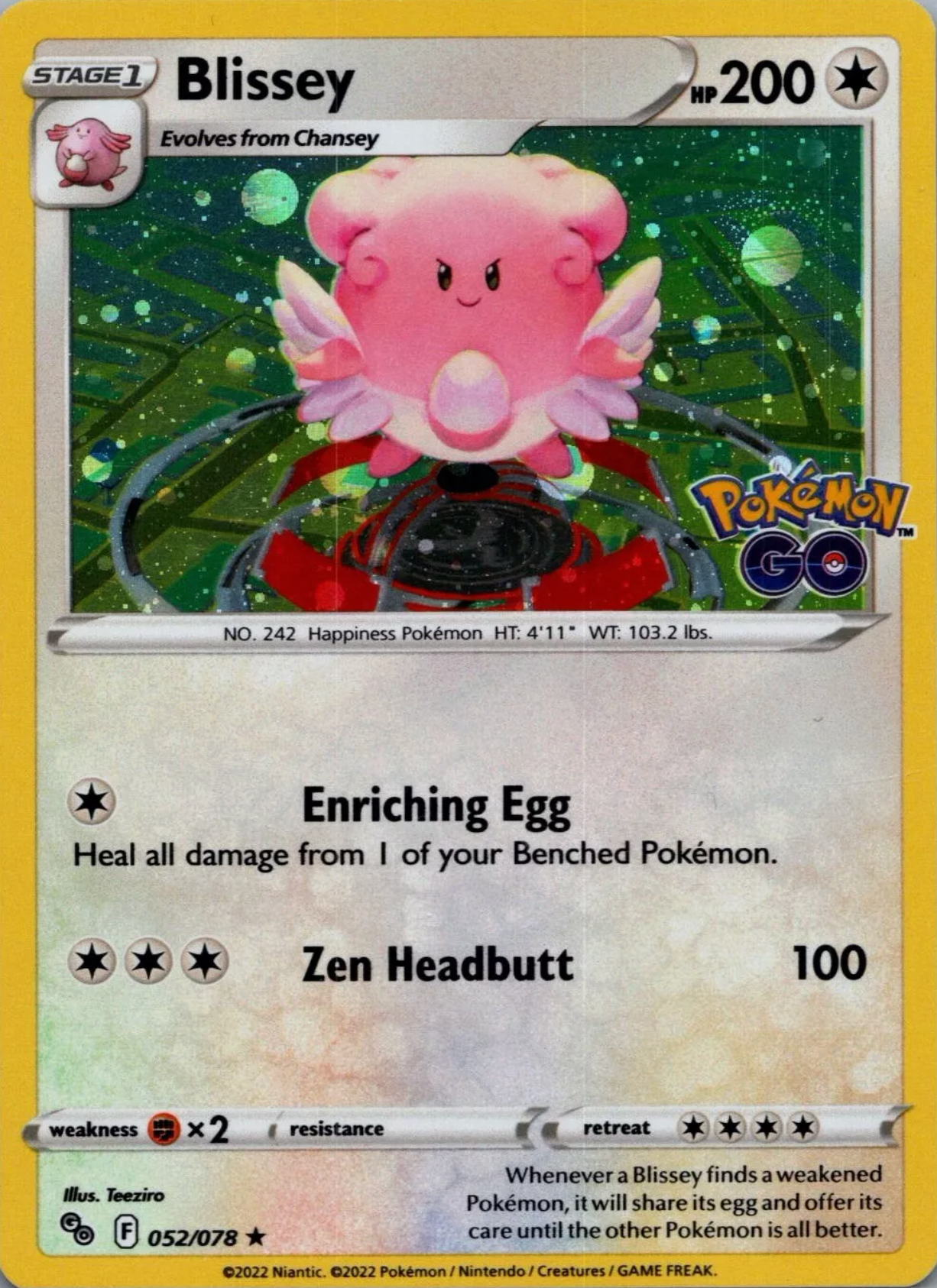 Blissey Pokemon GO Cosmos Holo PGO-052 Kortspil