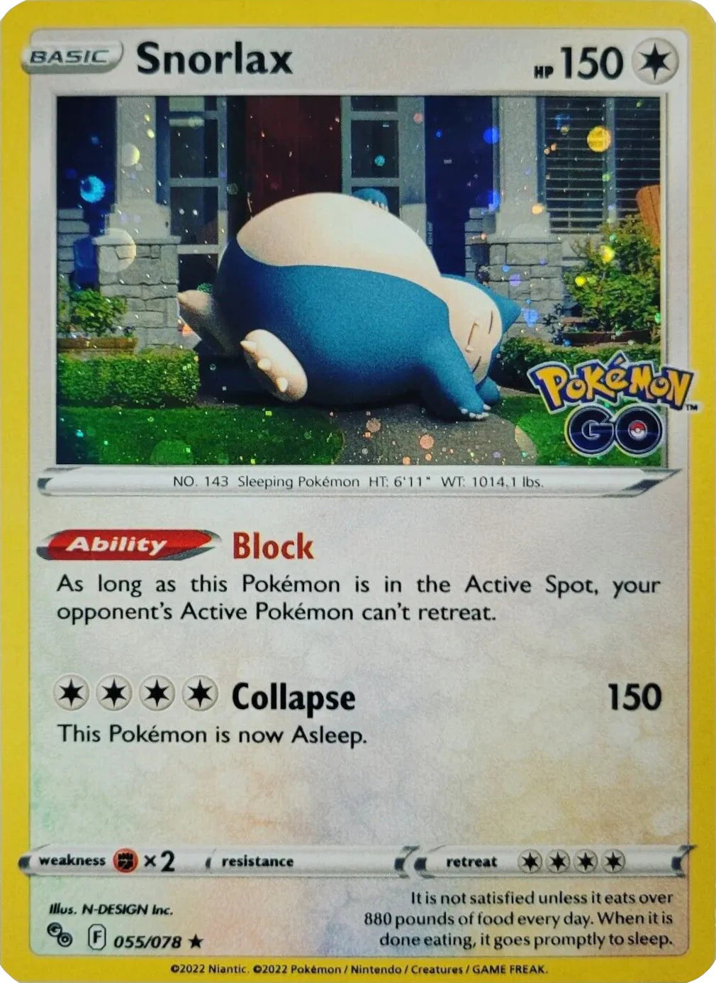 Snorlax Pokemon GO Cosmos Holo PGO-055 Kortspil