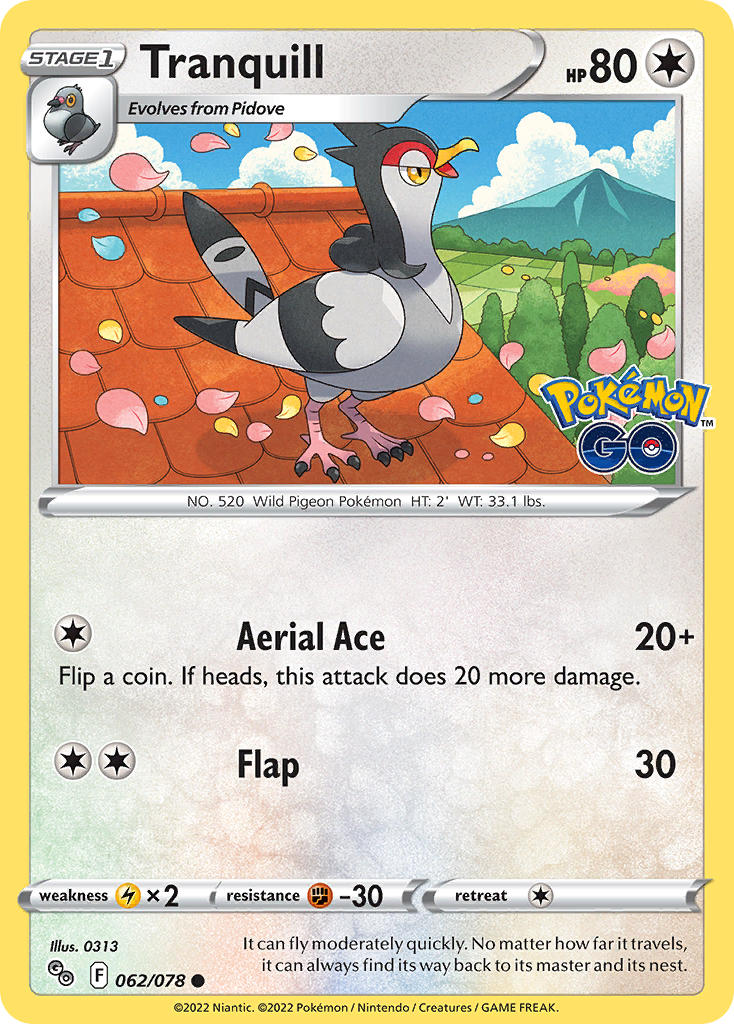 Tranquill - Pokémon GO (Common) [PGO-062] English / Near Mint / Normal