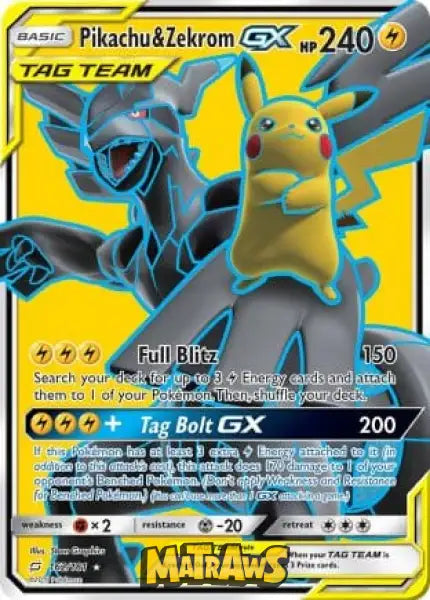 Pikachu & Zekrom GX - Full Art - 162/181 Enkeltkort Team Up 