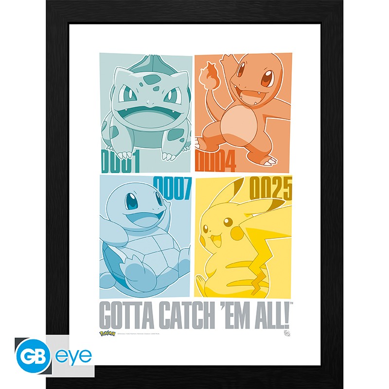 Pokémon Indrammet Plakat Pikachu & Kanto Starters 30x40 Dekoration