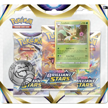 Pokémon: Sword & Shield Brilliant Stars Checklane Blister - 3-Pack Collectible Trading Cards Pokémon Leafeon Promo 