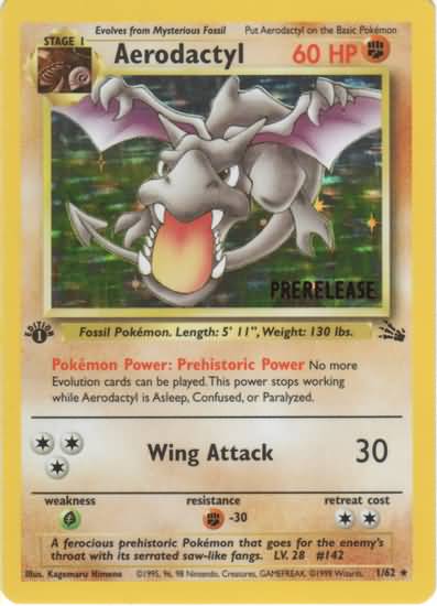Aerodactyl Fossil 1st Edition Prerelease Stamp Kortspil