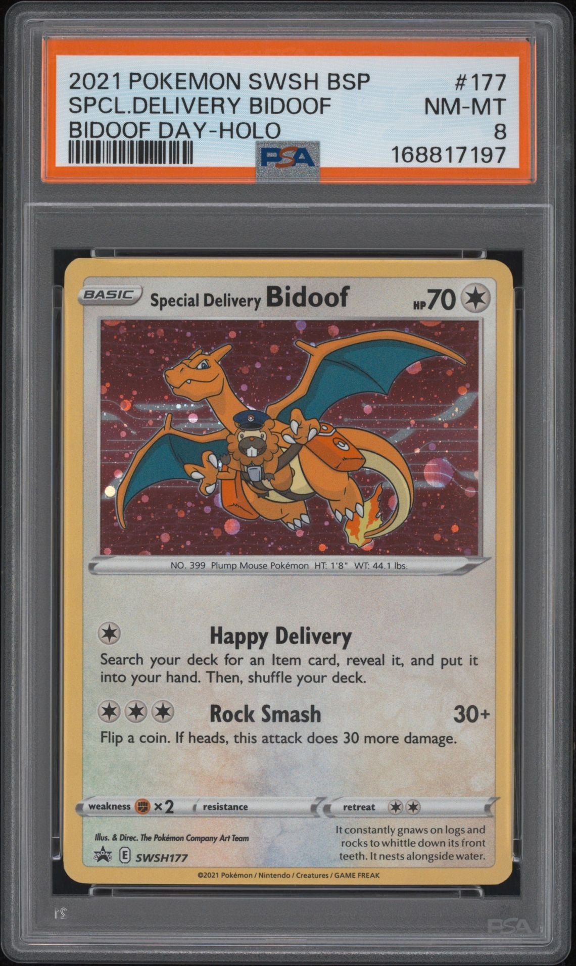Special Delivery Bidoof #177 Sword & Shield Promos PSA 8 - forside