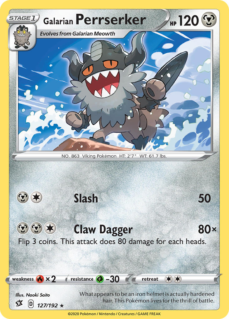 Galarian Perrserker⁣ - Rebel Clash⁣ (Rare)⁣ [127] English / Near Mint / Normal