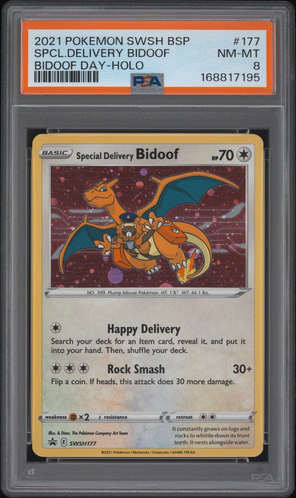 Special Delivery Bidoof #177 Sword & Shield Promos PSA 8 - forside