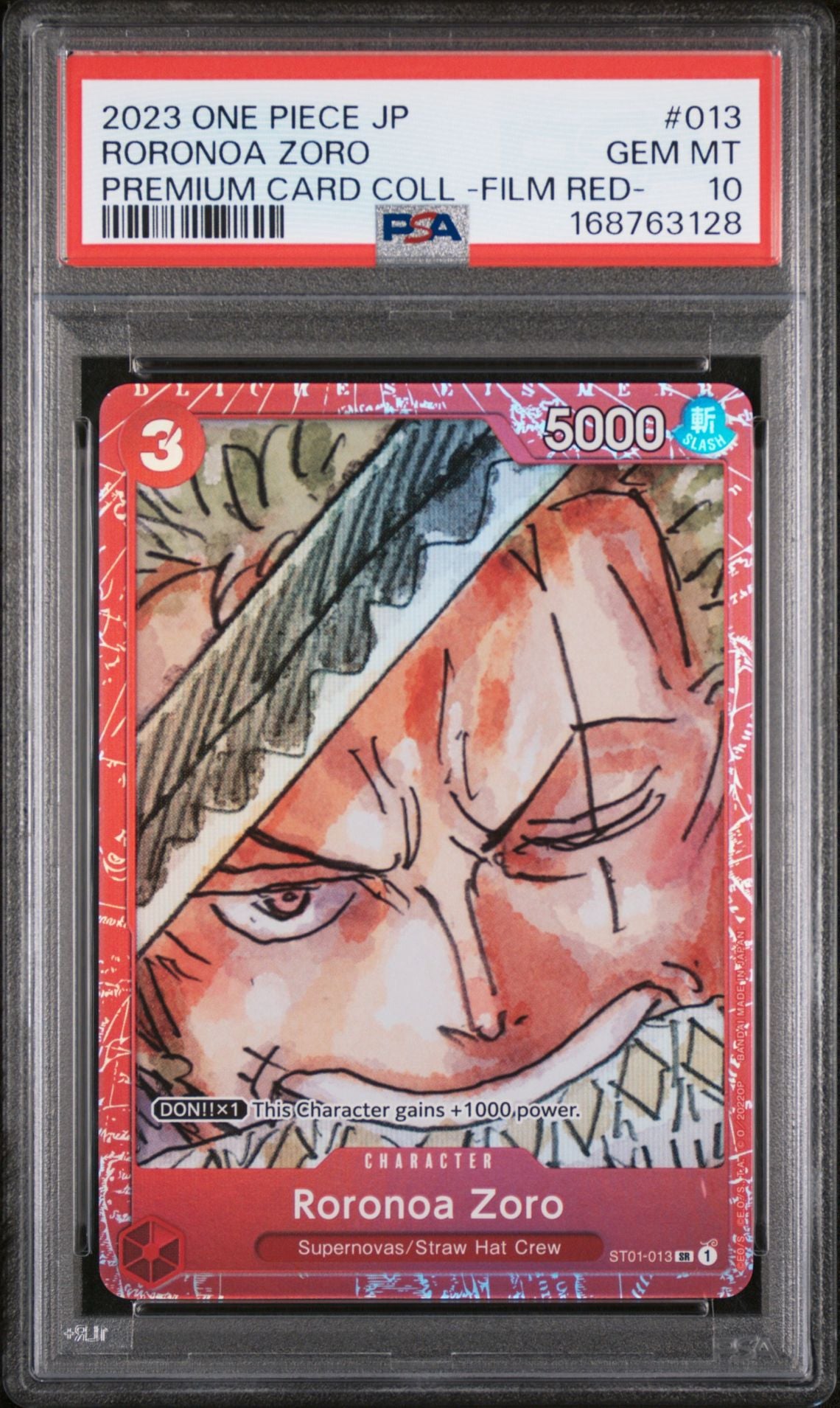 Roronoa Zoro #013 Premium Card Collection Film Red PSA 10 - forside