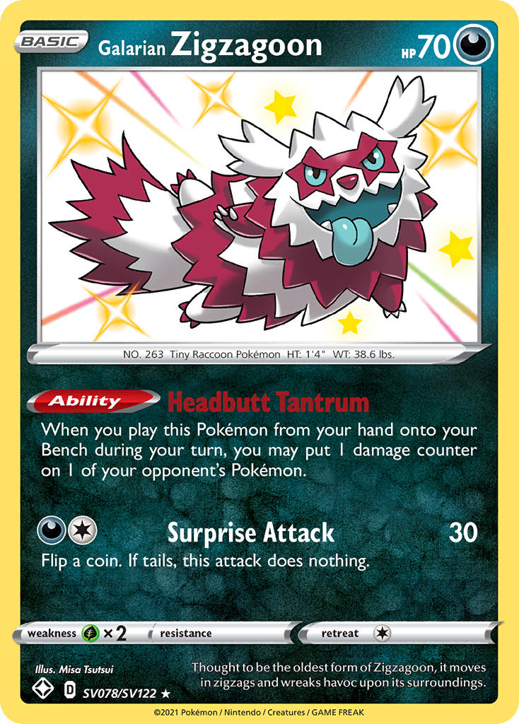 Galarian Zigzagoon - Shining Fates (Secret Rare) [SHF-SV78] English / Near Mint / Normal