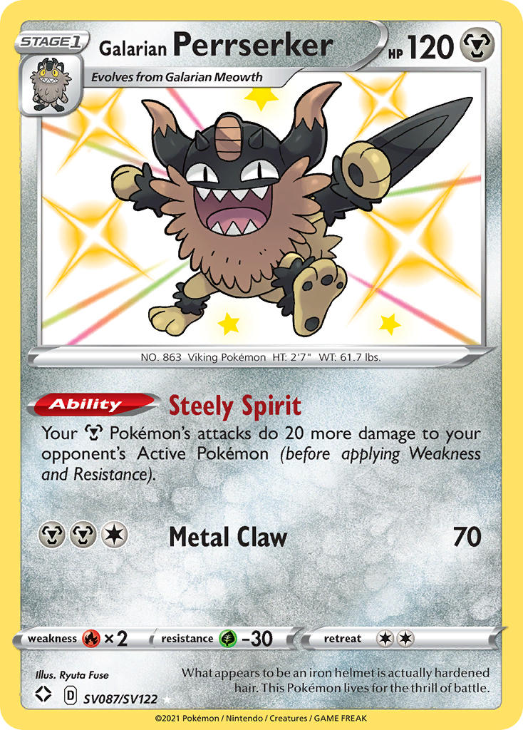 Galarian Perrserker - Shining Fates (Secret Rare) [SHF-SV87] English / Near Mint / Normal