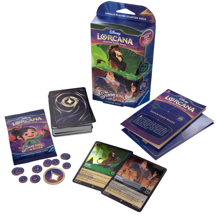 Lorcana TCG Set 5 Shimmering Skies Starter Deck Emerald Steel Scar & Kronk Kortspil