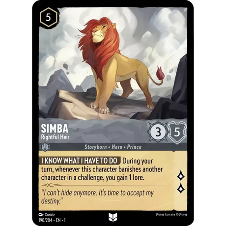 Simba - Rightful Heir (Uncommon) - 190/204 - Disney Lorcana