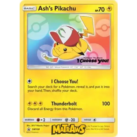 (SM108) Ash's Pikachu Enkeltkort Sun & Moon Promos 