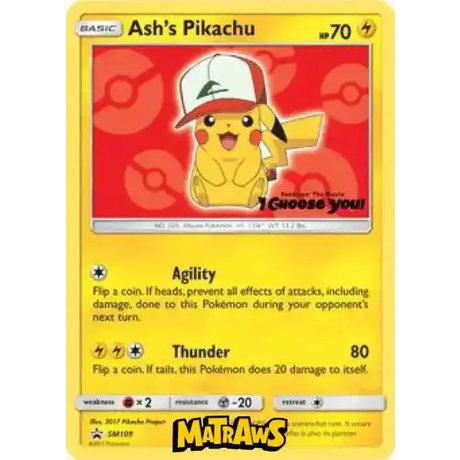 (SM109) Ash's Pikachu Enkeltkort Sun & Moon Promos 