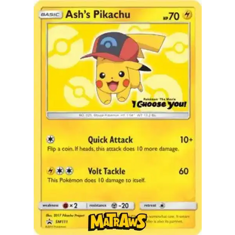 (SM111) Ash's Pikachu Enkeltkort Sun & Moon Promos 