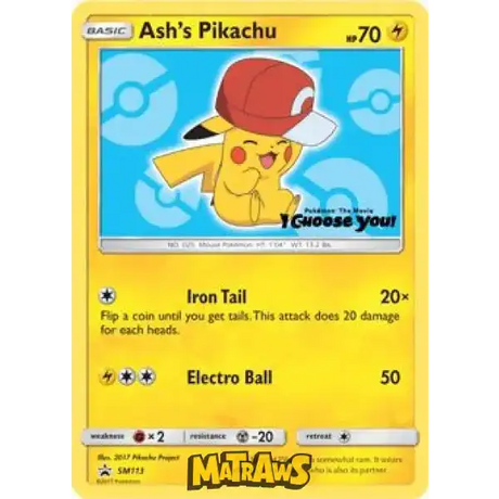 (SM113) Ash's Pikachu Enkeltkort Sun & Moon Promos 
