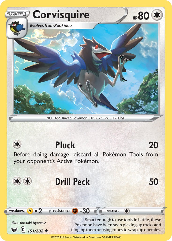 Corvisquire⁣ - Sword & Shield⁣ (Uncommon)⁣ [151] English / Near Mint / Reverse-Holo Normal
