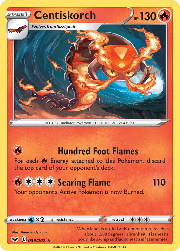 Centiskorch⁣ - Sword & Shield⁣ (Rare)⁣ [39] English / Near Mint / Reverse-Holo Normal