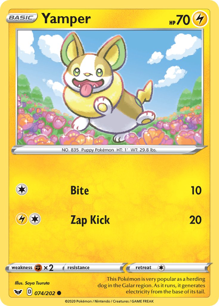 Yamper⁣ - Sword & Shield⁣ (Common)⁣ [74] English / Near Mint / Reverse-Holo Normal