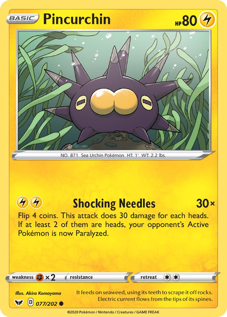 Pincurchin⁣ - Sword & Shield⁣ (Common)⁣ [77] English / Near Mint / Reverse-Holo Normal