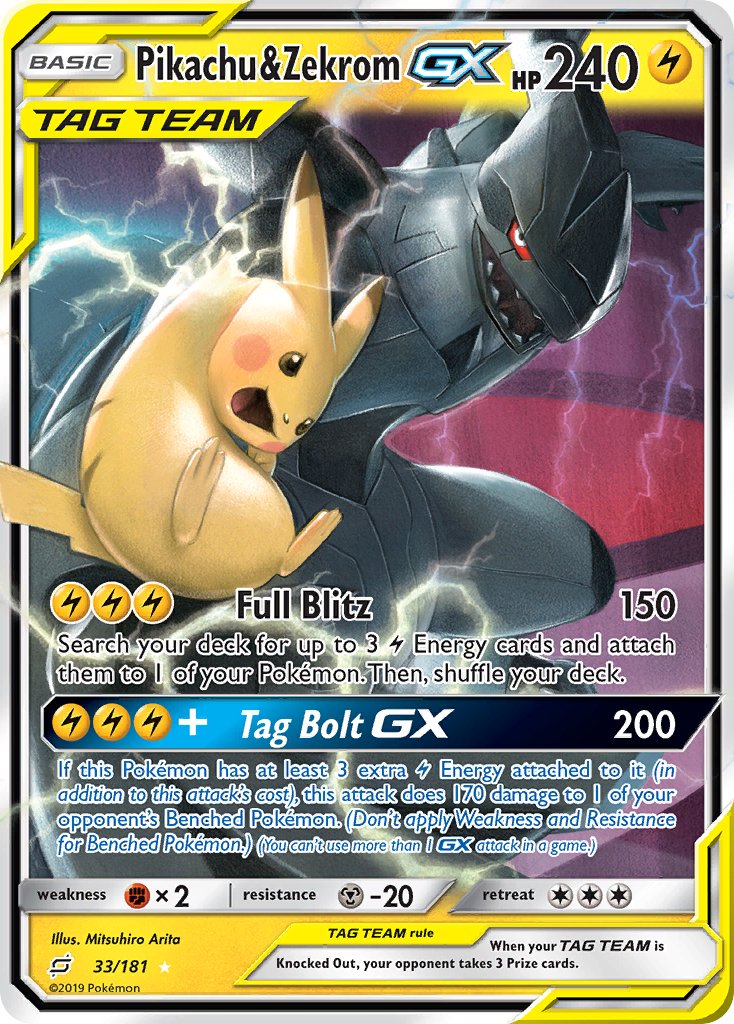 Pikachu & Zekrom GX⁣ - Team Up⁣ (Ultra Rare)⁣ [33] English / Played / Normal